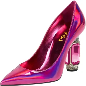 FSJ Women Crystal Chunky High Heel Pumps Closed Pointed Toe Sexy Block Heels with Rhinestones Slip On Bridal Party Wedding Dress Shoes Size 4-16 US
