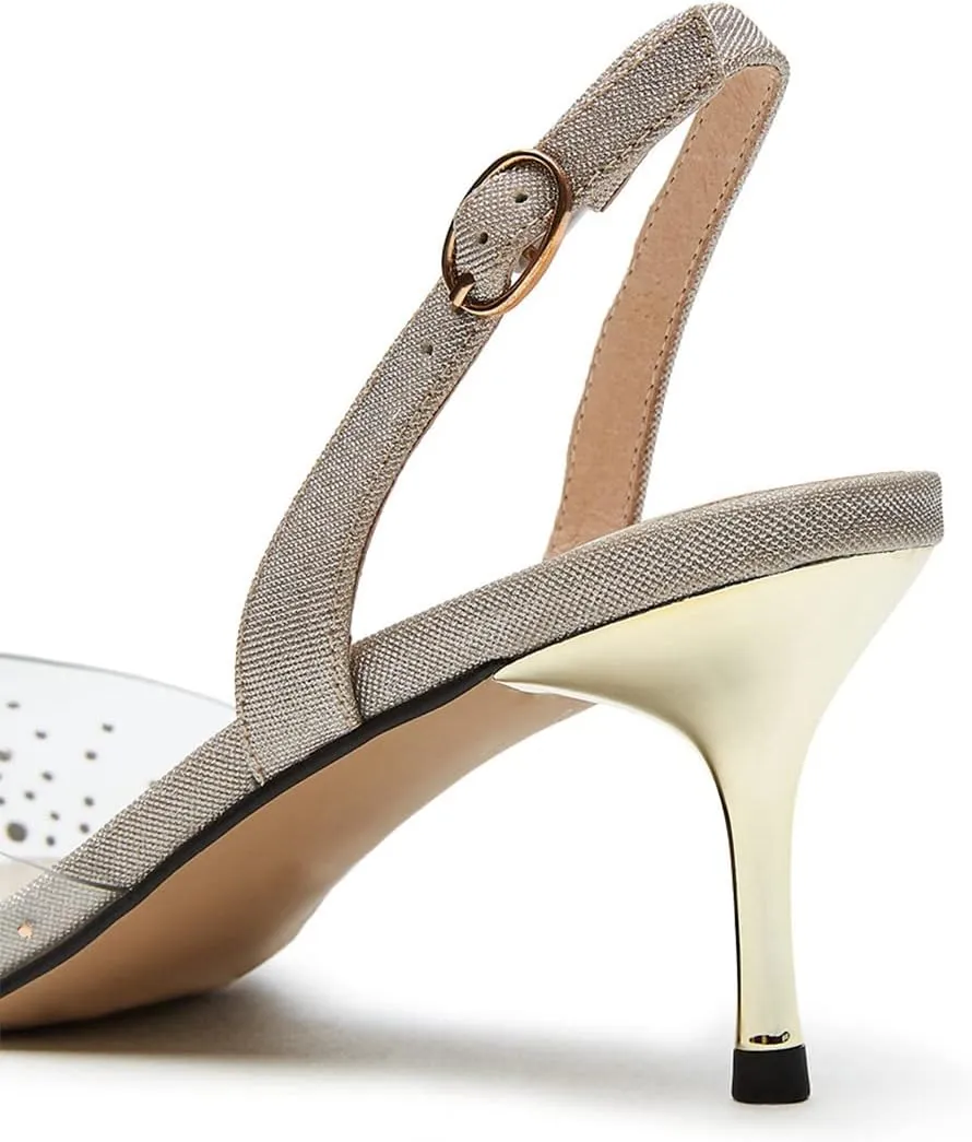 FSJ Women Crystal Studded Clear Pumps Sparkle Rhinestones Mid Low Heel Sandals Slingback D'orsay Pointed Toe Wedding Shoes Size 4-15 US