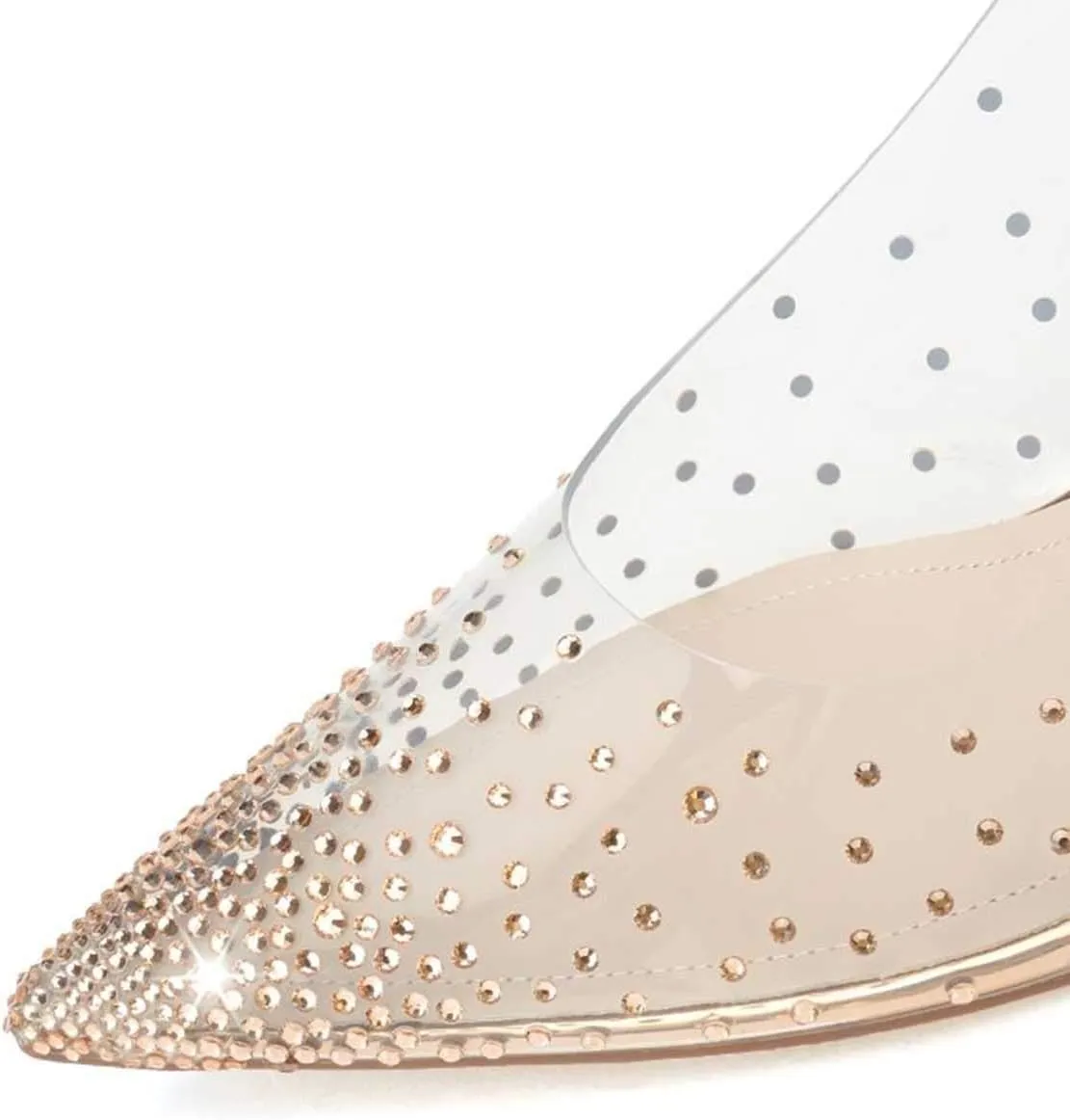 FSJ Women Crystal Studded Clear Pumps Sparkle Rhinestones Mid Low Heel Sandals Slingback D'orsay Pointed Toe Wedding Shoes Size 4-15 US