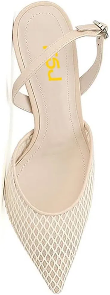 FSJ Women Crystal Studded Clear Pumps Sparkle Rhinestones Mid Low Heel Sandals Slingback D'orsay Pointed Toe Wedding Shoes Size 4-15 US