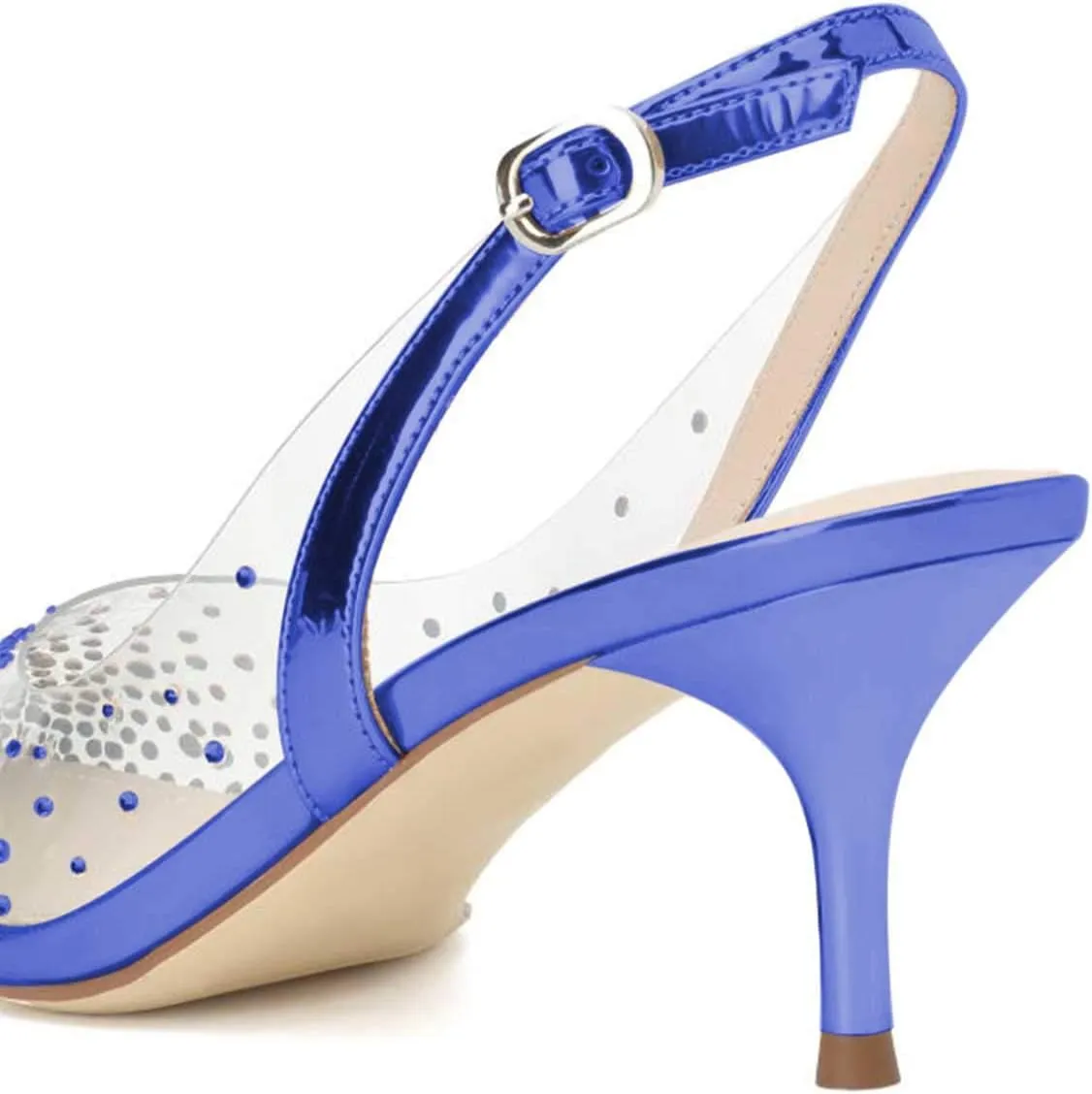 FSJ Women Crystal Studded Clear Pumps Sparkle Rhinestones Mid Low Heel Sandals Slingback D'orsay Pointed Toe Wedding Shoes Size 4-15 US