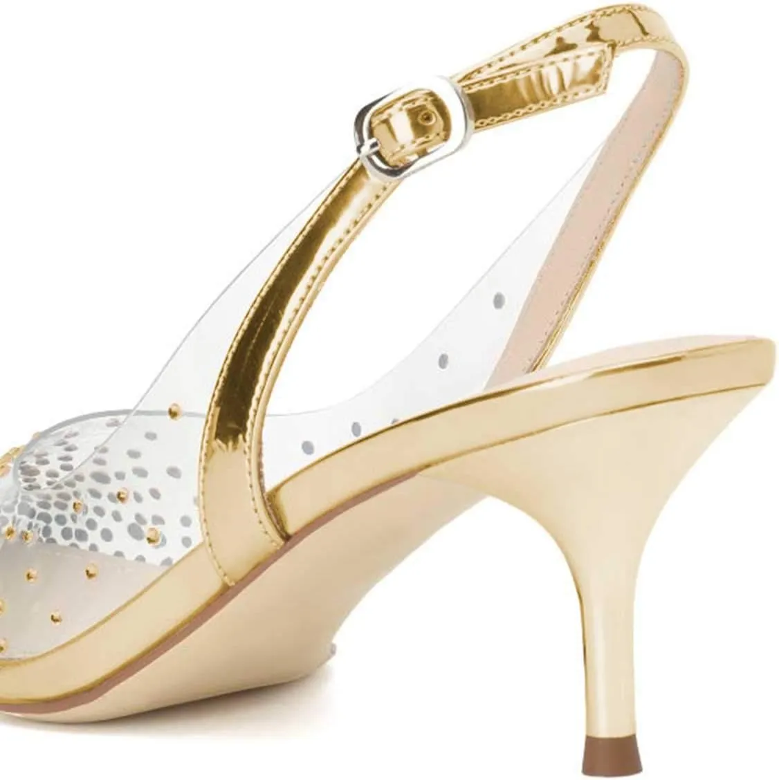 FSJ Women Crystal Studded Clear Pumps Sparkle Rhinestones Mid Low Heel Sandals Slingback D'orsay Pointed Toe Wedding Shoes Size 4-15 US