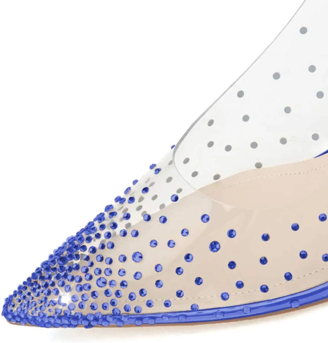 FSJ Women Crystal Studded Clear Pumps Sparkle Rhinestones Mid Low Heel Sandals Slingback D'orsay Pointed Toe Wedding Shoes Size 4-15 US