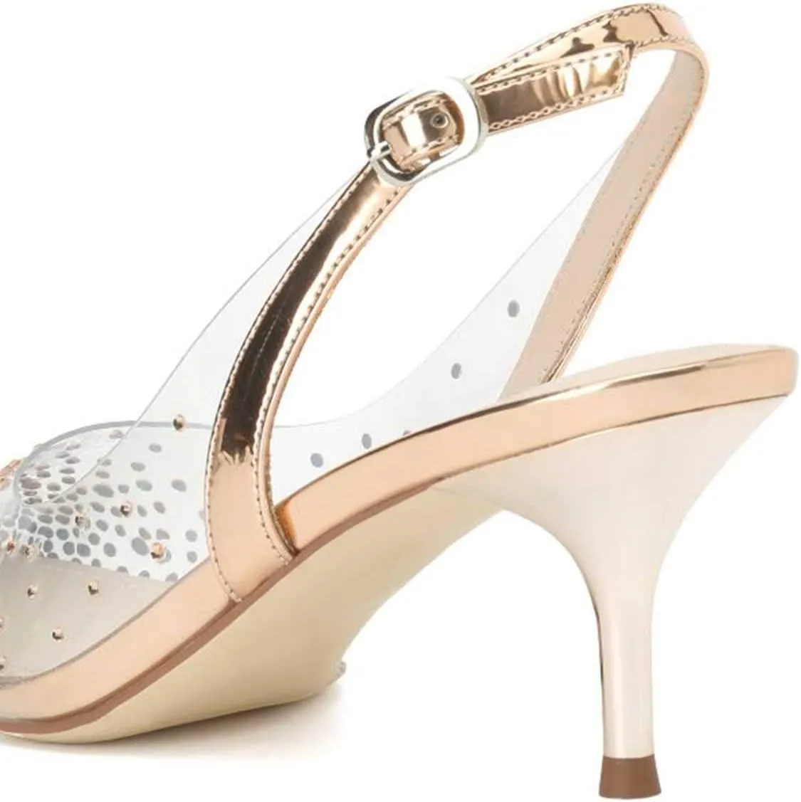 FSJ Women Crystal Studded Clear Pumps Sparkle Rhinestones Mid Low Heel Sandals Slingback D'orsay Pointed Toe Wedding Shoes Size 4-15 US