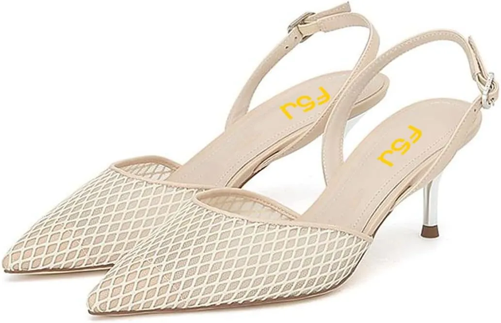 FSJ Women Crystal Studded Clear Pumps Sparkle Rhinestones Mid Low Heel Sandals Slingback D'orsay Pointed Toe Wedding Shoes Size 4-15 US