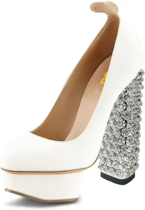 FSJ Women Cute Platform Pumps Suede Patchwork Crystal Chunky Block High Heel Closed Toe Party Prom Dress Shoes Size 4-15 US