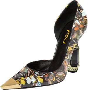 FSJ Women D'Orsay Graceful Pumps Gilded Pointed Toe Crystal Chunky Block High Heels Slip On Wedding Dress Shoes Size 4-16 US