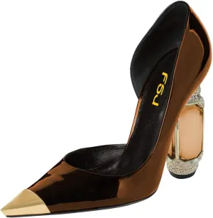 FSJ Women D'Orsay Graceful Pumps Gilded Pointed Toe Crystal Chunky Block High Heels Slip On Wedding Dress Shoes Size 4-16 US