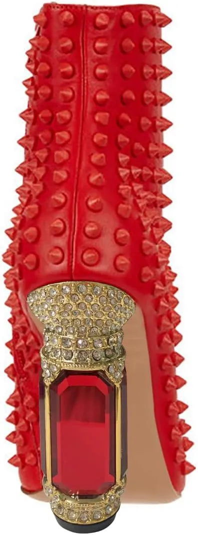 FSJ Women Fashion Ankle Boots Crystal Chunky High Heel Pointed Toe Side Zipper Comfort Dress Short Booties Size 4-15 US