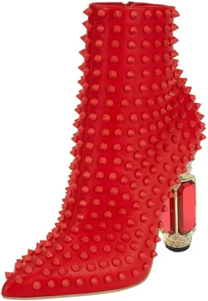 FSJ Women Fashion Ankle Boots Crystal Chunky High Heel Pointed Toe Side Zipper Comfort Dress Short Booties Size 4-15 US