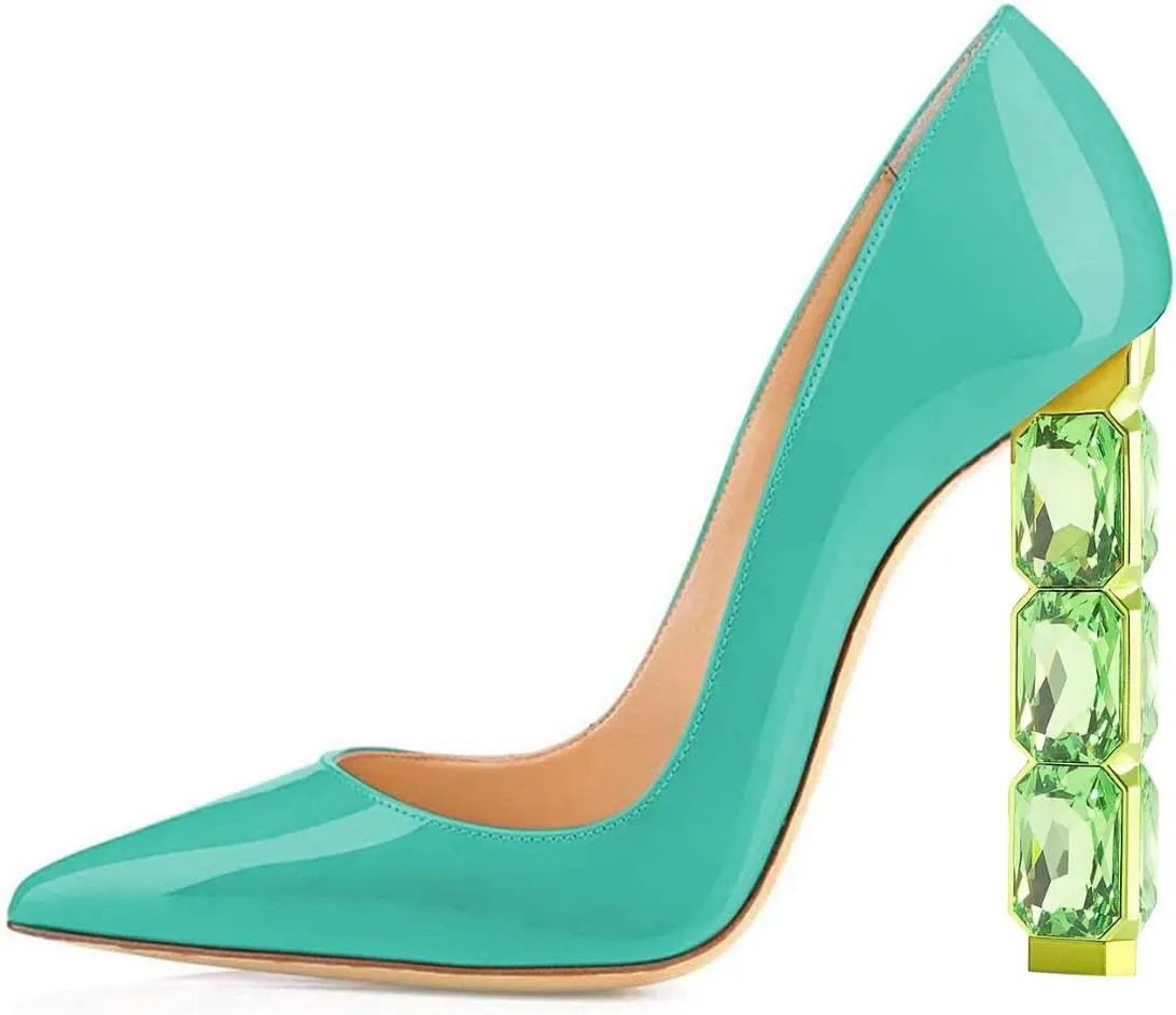 FSJ Women Jeweled High Heel Pointed Toe Pump Slip On Sparkling Crystal Bead Heel Sexy Ladies Bridal Evening Shoes Size 4-15 US