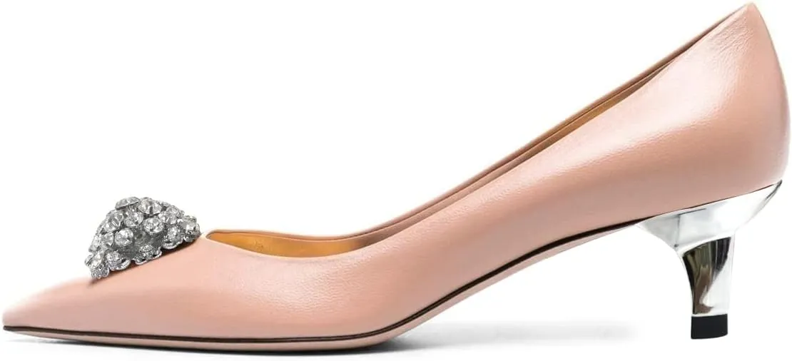 FSJ Women Pointed Toe Low Kitten Heel Pumps Studded Crystal Buckle Slip On Comfort Ladies Daily Dressy Shoes Size 4-15 US