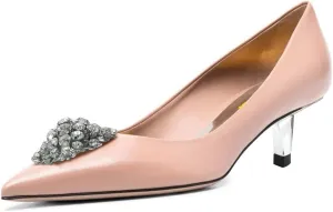 FSJ Women Pointed Toe Low Kitten Heel Pumps Studded Crystal Buckle Slip On Comfort Ladies Daily Dressy Shoes Size 4-15 US