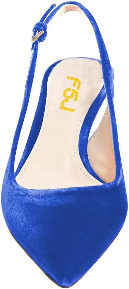 FSJ Women Pointed Toe Slingback Wedding Pumps Chunky Low Heel Rhinestone Sandals Crystal Heeled Dress Shoes Size 4-15 M US