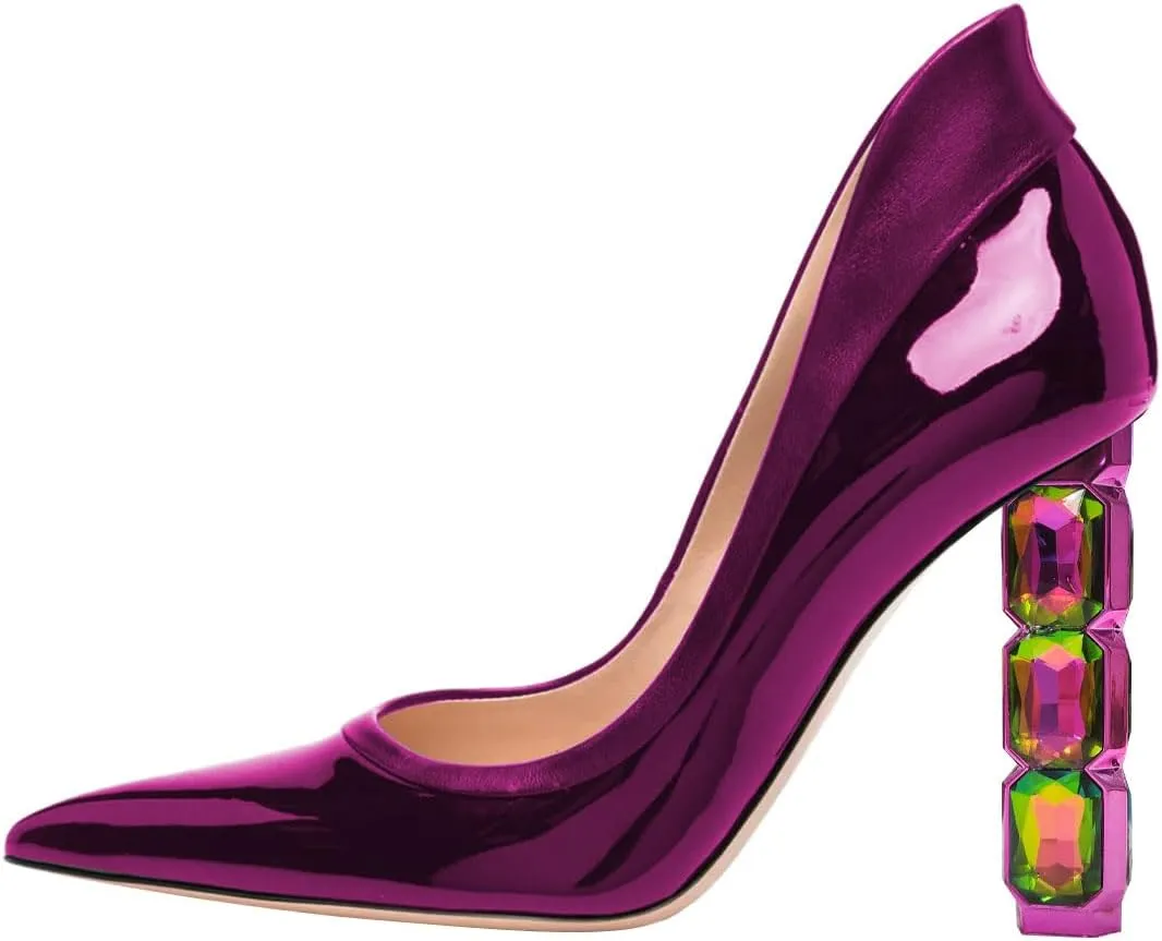 FSJ Women Pointed Toe Slip On Crystal Pumps Gorgeous Three Diamonds High Heel Bridal Wedding Comfort Party Dress Shoes Size 4-16 US