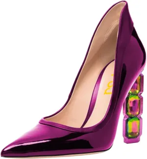 FSJ Women Pointed Toe Slip On Crystal Pumps Gorgeous Three Diamonds High Heel Bridal Wedding Comfort Party Dress Shoes Size 4-16 US
