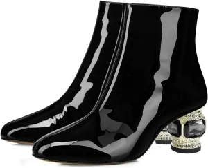 FSJ Women Round Toe Crystal Chunky Block Low Heel Ankle Boots Fashion Side Zipper Casual Prom Walking Shoes Size 4-16 US