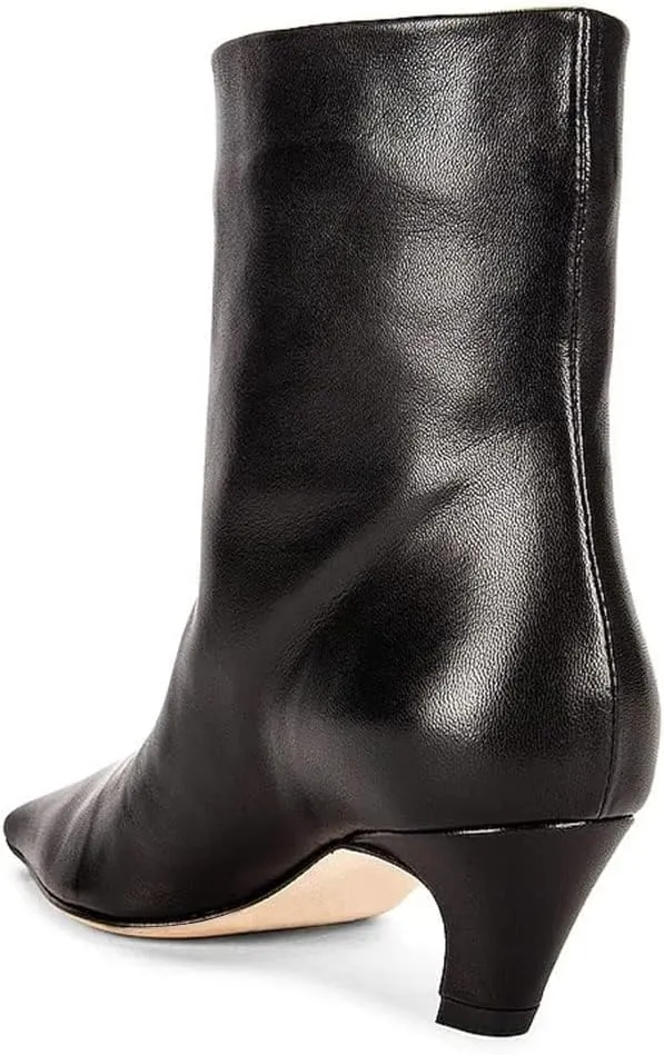 FSJ Women Square Toe Comfort Kitten Low Heel Ankle Boot Pull On Bootie Winter Faux Suede Casual Dressy Shoes Size 4-16 US