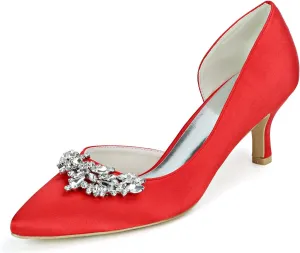 FufoneUS Women's Sparkling Crystal Kitten Heel Closed Toe Pumps Slip-On Evening Wedding Dress Shoes
