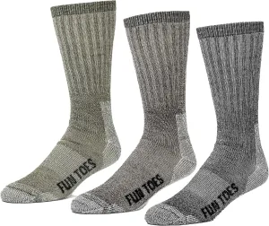 FUN TOES Boot Socks for Men, 3 Pairs Durable Thermal Insulated 80% Merino Wool Warm Hiking for Winter, Indoor or Outdoor