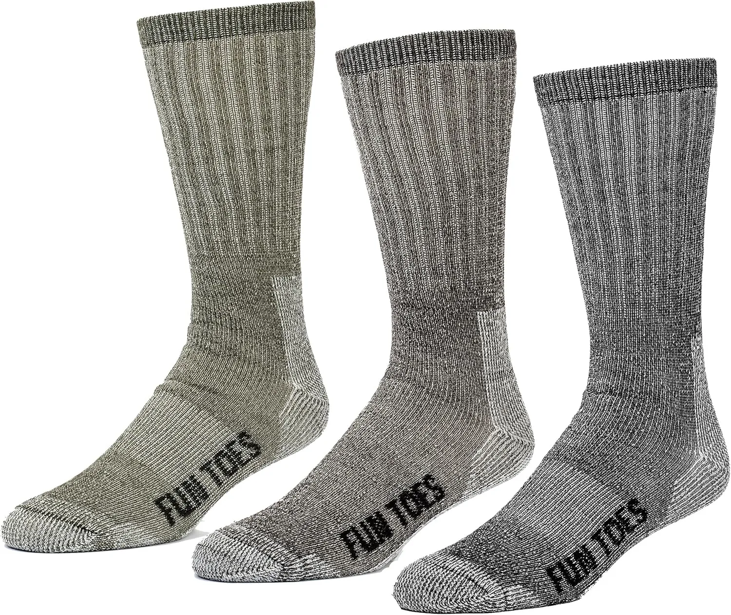 FUN TOES Boot Socks for Men, 3 Pairs Durable Thermal Insulated 80% Merino Wool Warm Hiking for Winter, Indoor or Outdoor