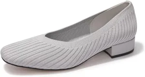 FUNKYMONEKY Women's Knit Chunky Low Heel Pumps Comfort Round Closed Toe Casual Dress Shoes
