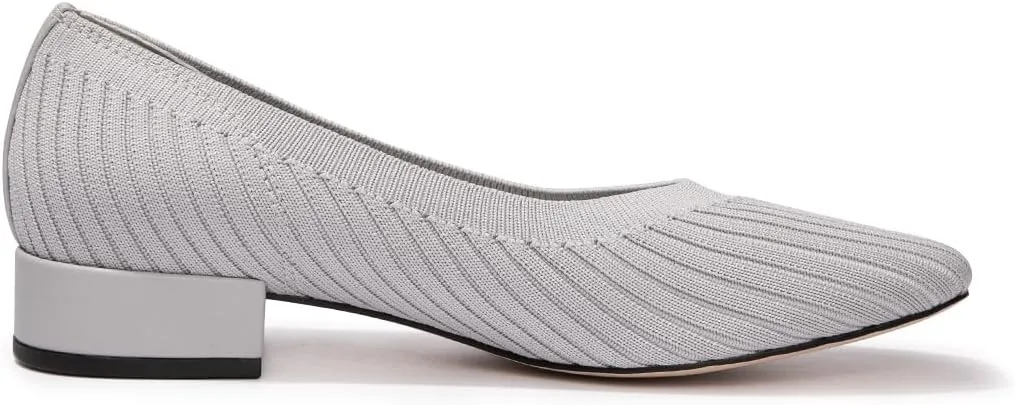 FUNKYMONEKY Women's Knit Chunky Low Heel Pumps Comfort Round Closed Toe Casual Dress Shoes