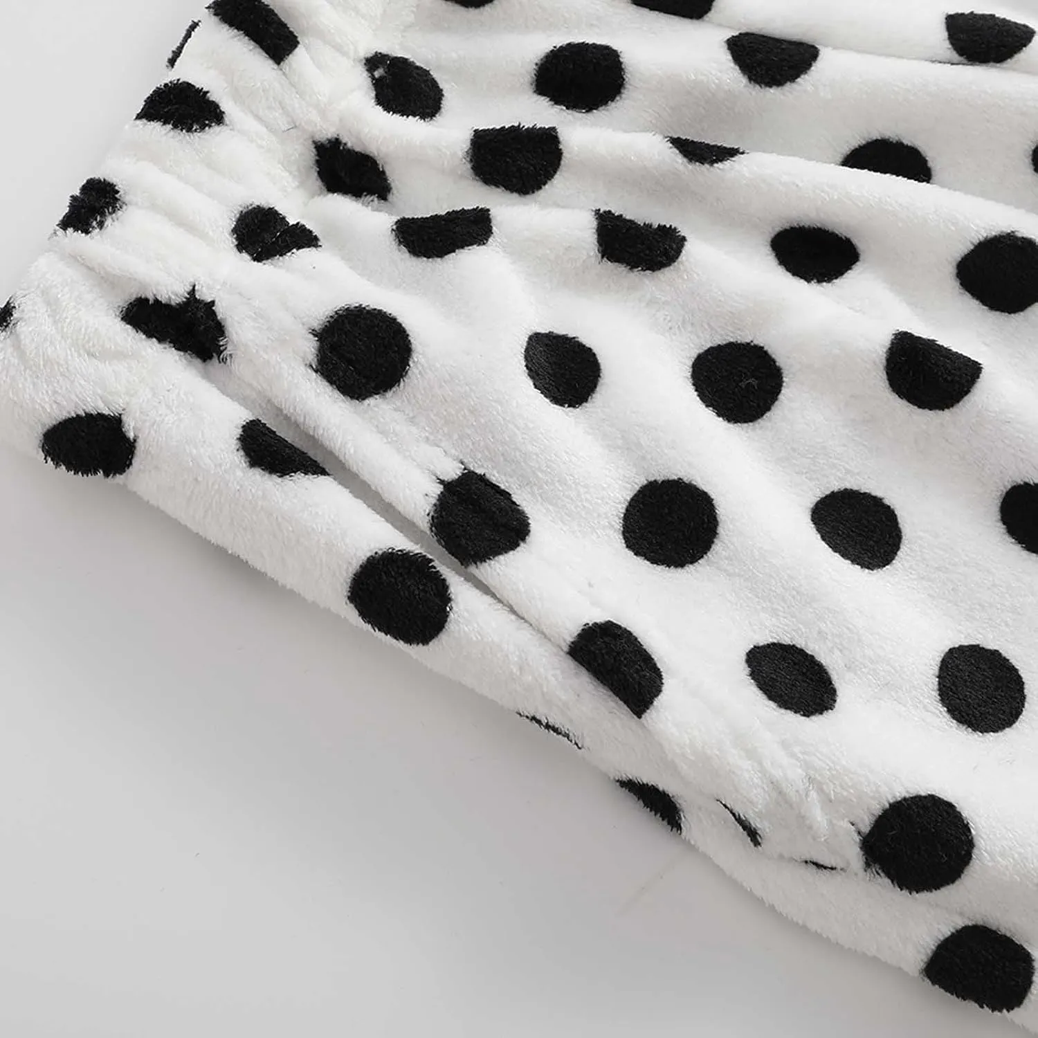 Fuzzy Flannel Pajama Pants for Women Comfy Soft Fluffy Plush Polka Dot Pj Pants High Waisted Wide Leg Lounge Pants