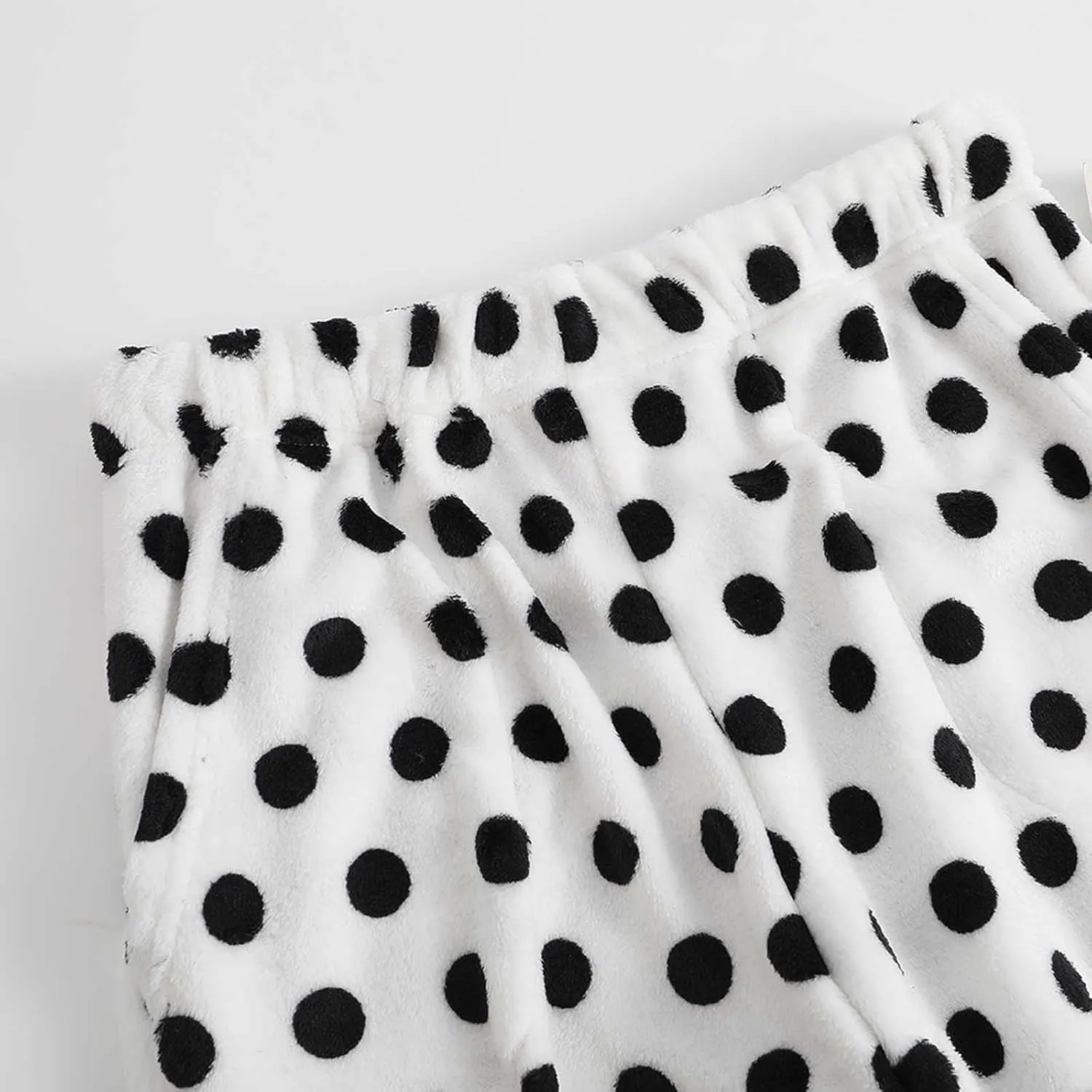 Fuzzy Flannel Pajama Pants for Women Comfy Soft Fluffy Plush Polka Dot Pj Pants High Waisted Wide Leg Lounge Pants