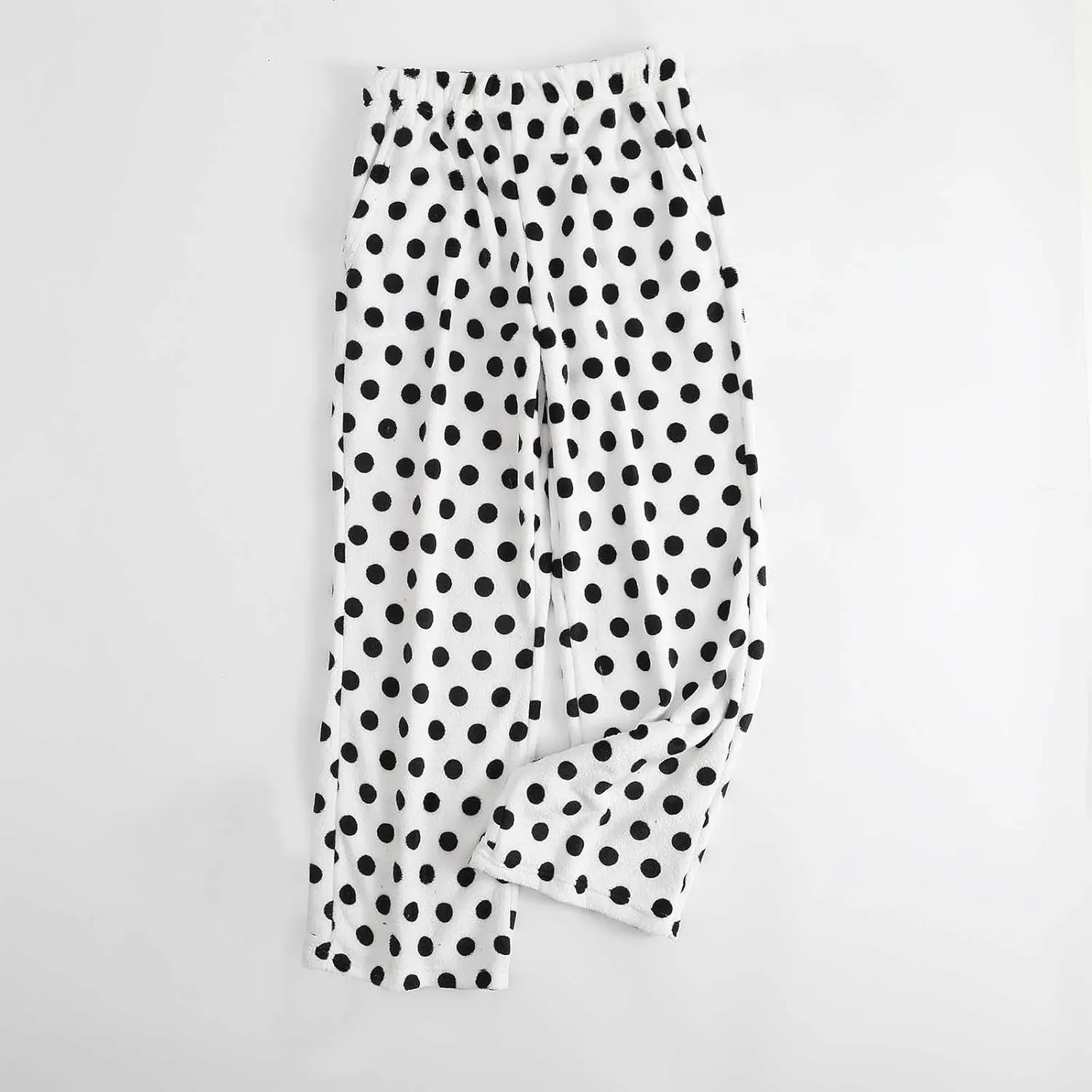 Fuzzy Flannel Pajama Pants for Women Comfy Soft Fluffy Plush Polka Dot Pj Pants High Waisted Wide Leg Lounge Pants