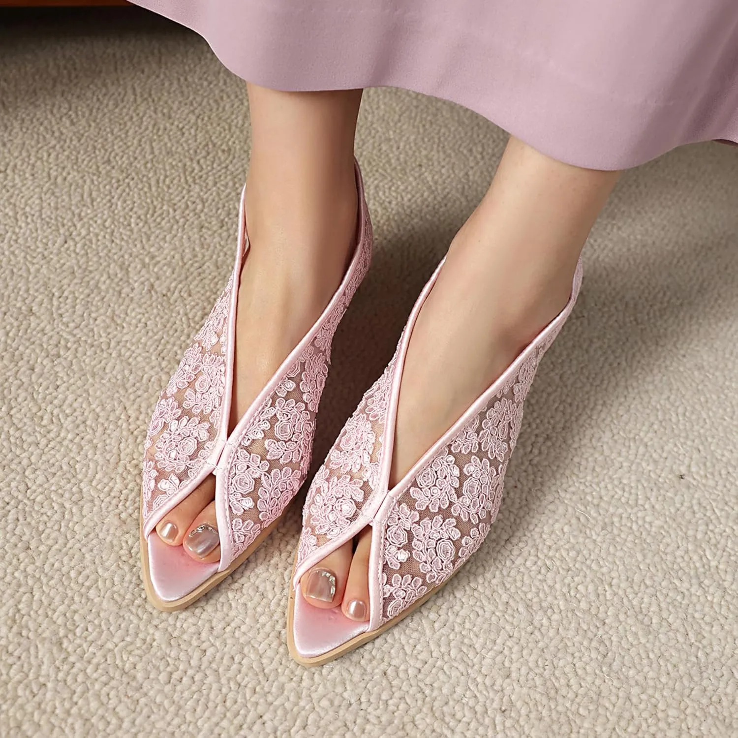 Gicoiz Bride Wedding Low Kitten Heel Peep Toe Slingback Pumps