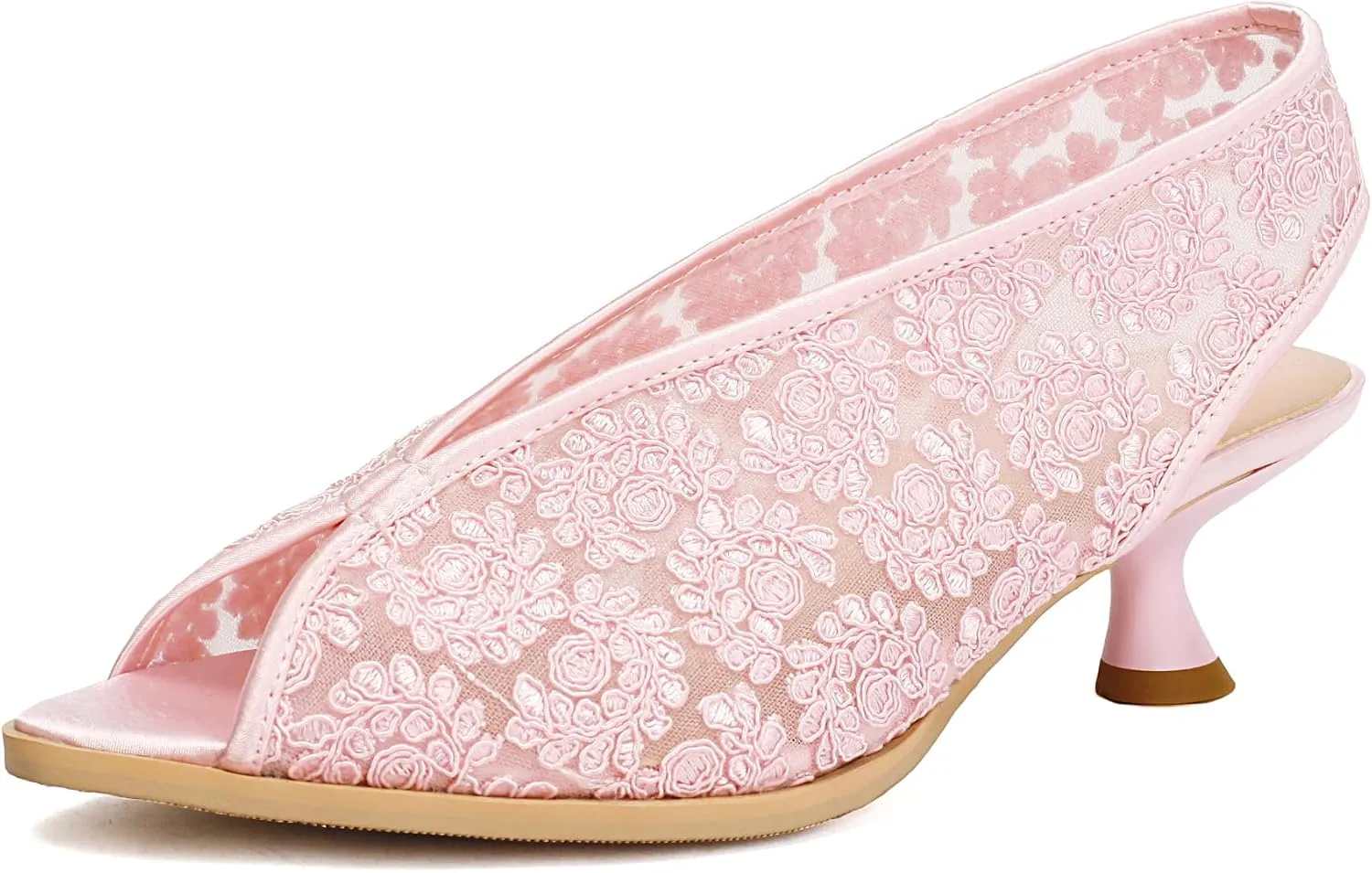 Gicoiz Bride Wedding Low Kitten Heel Peep Toe Slingback Pumps