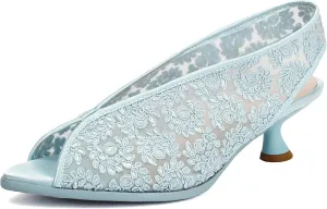 Gicoiz Bride Wedding Low Kitten Heel Peep Toe Slingback Pumps