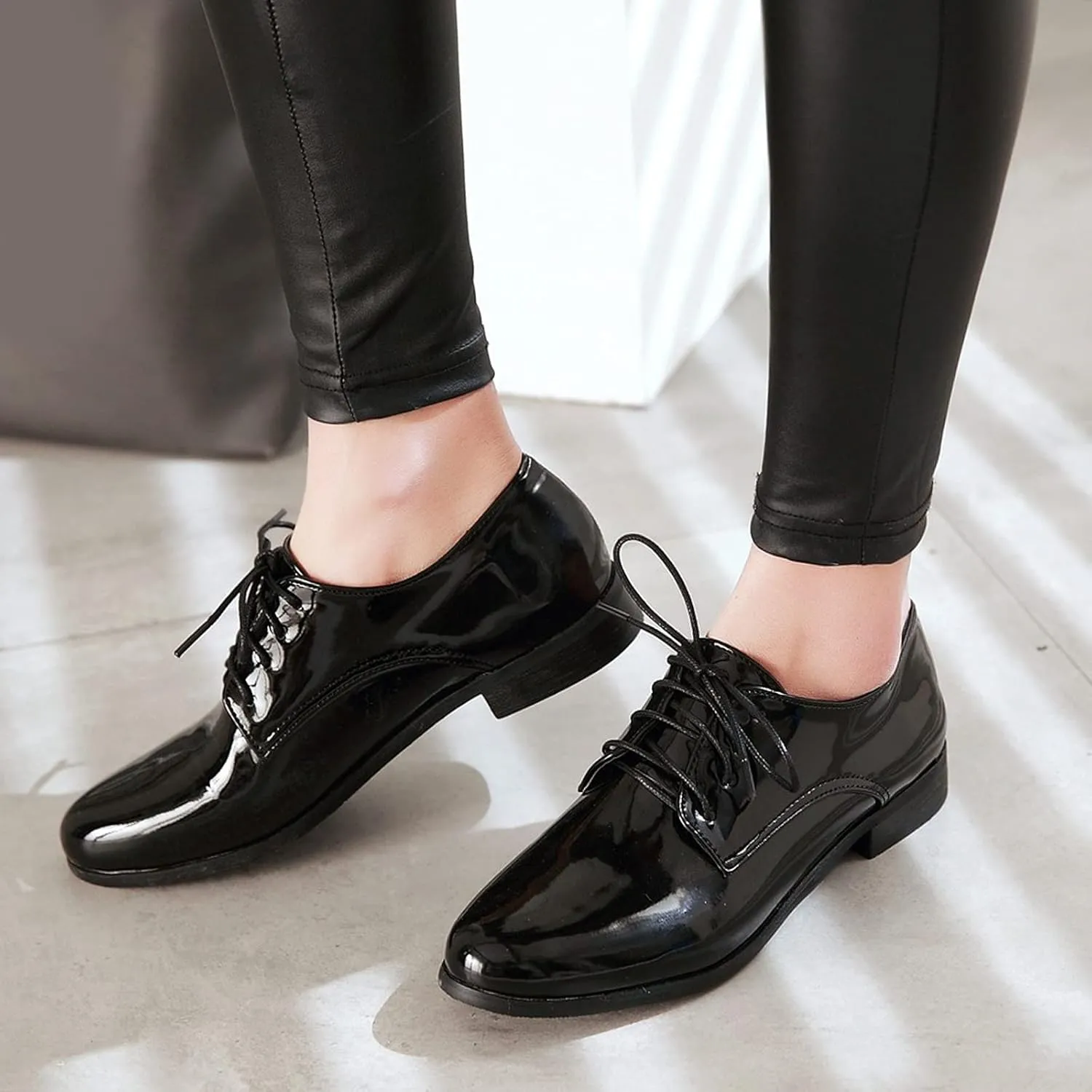 Gicoiz Office Oxfords Womens Lace Up Classic Low Heel Brogue Pumps