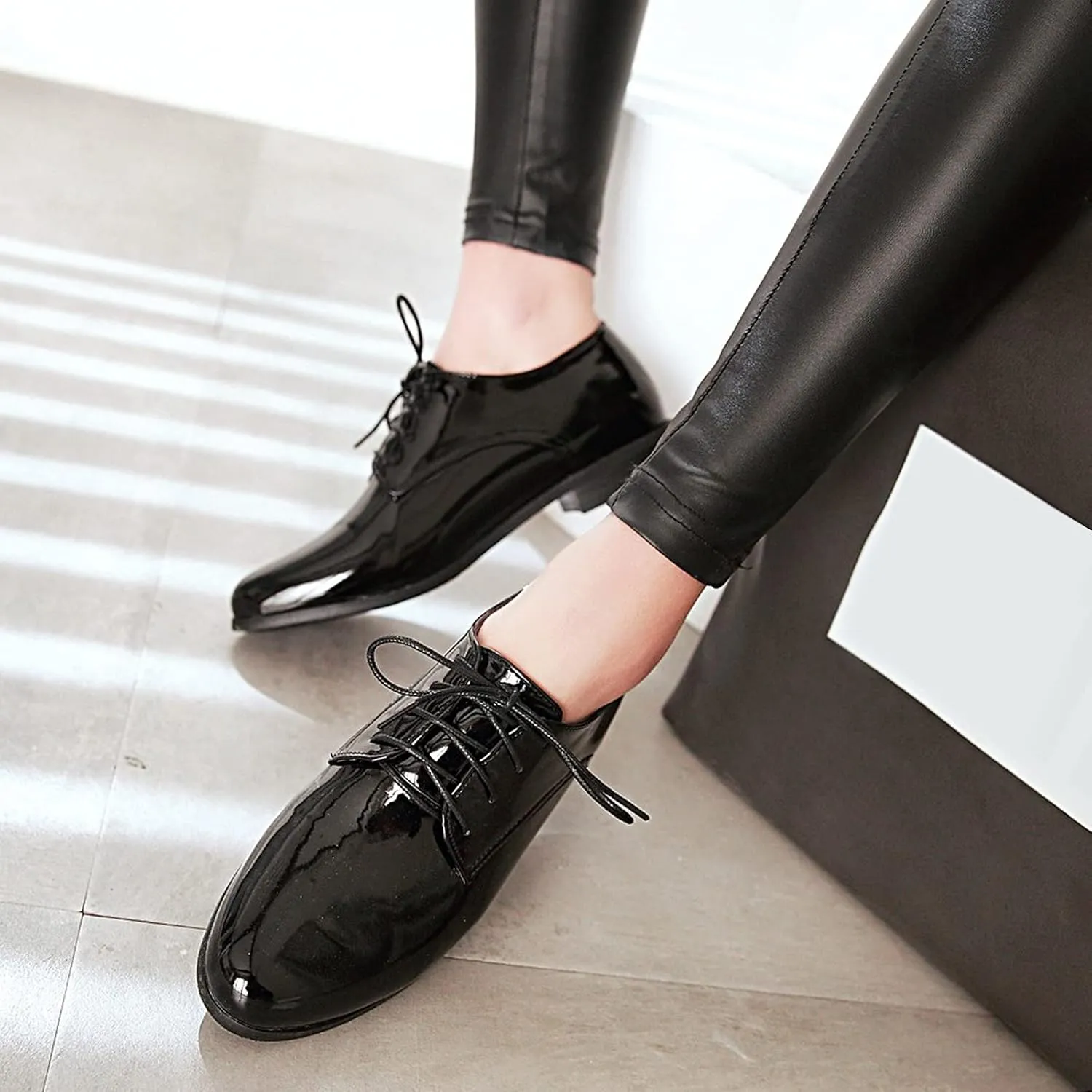 Gicoiz Office Oxfords Womens Lace Up Classic Low Heel Brogue Pumps