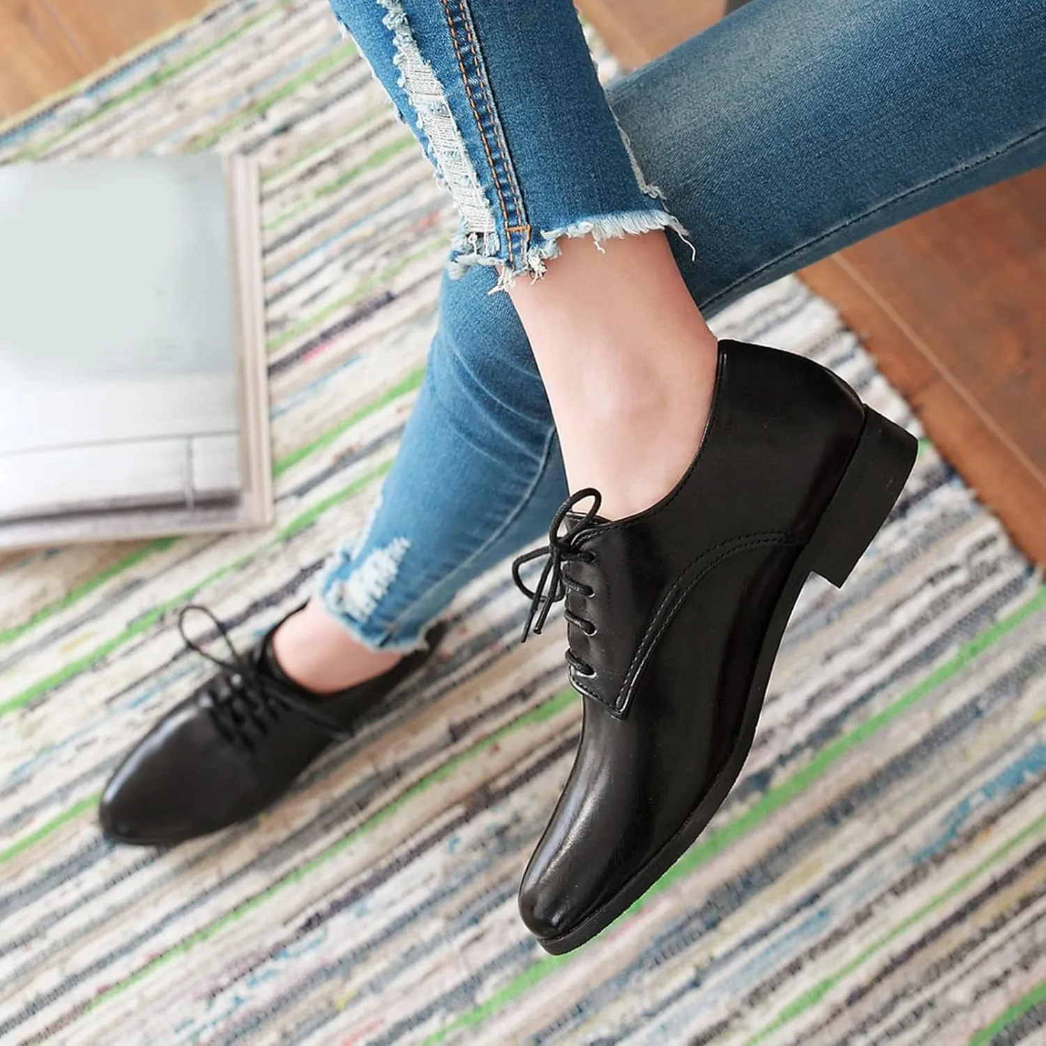 Gicoiz Office Oxfords Womens Lace Up Classic Low Heel Brogue Pumps