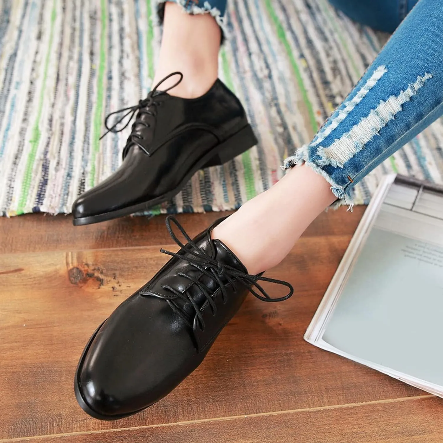 Gicoiz Office Oxfords Womens Lace Up Classic Low Heel Brogue Pumps