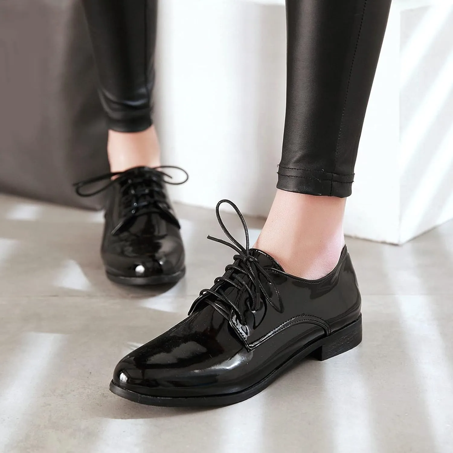 Gicoiz Office Oxfords Womens Lace Up Classic Low Heel Brogue Pumps