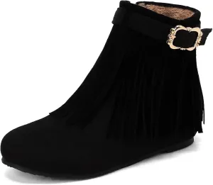 Gicoiz Women Round Toe Comfy Wedge Low Heel Moccasin Ankle Boots