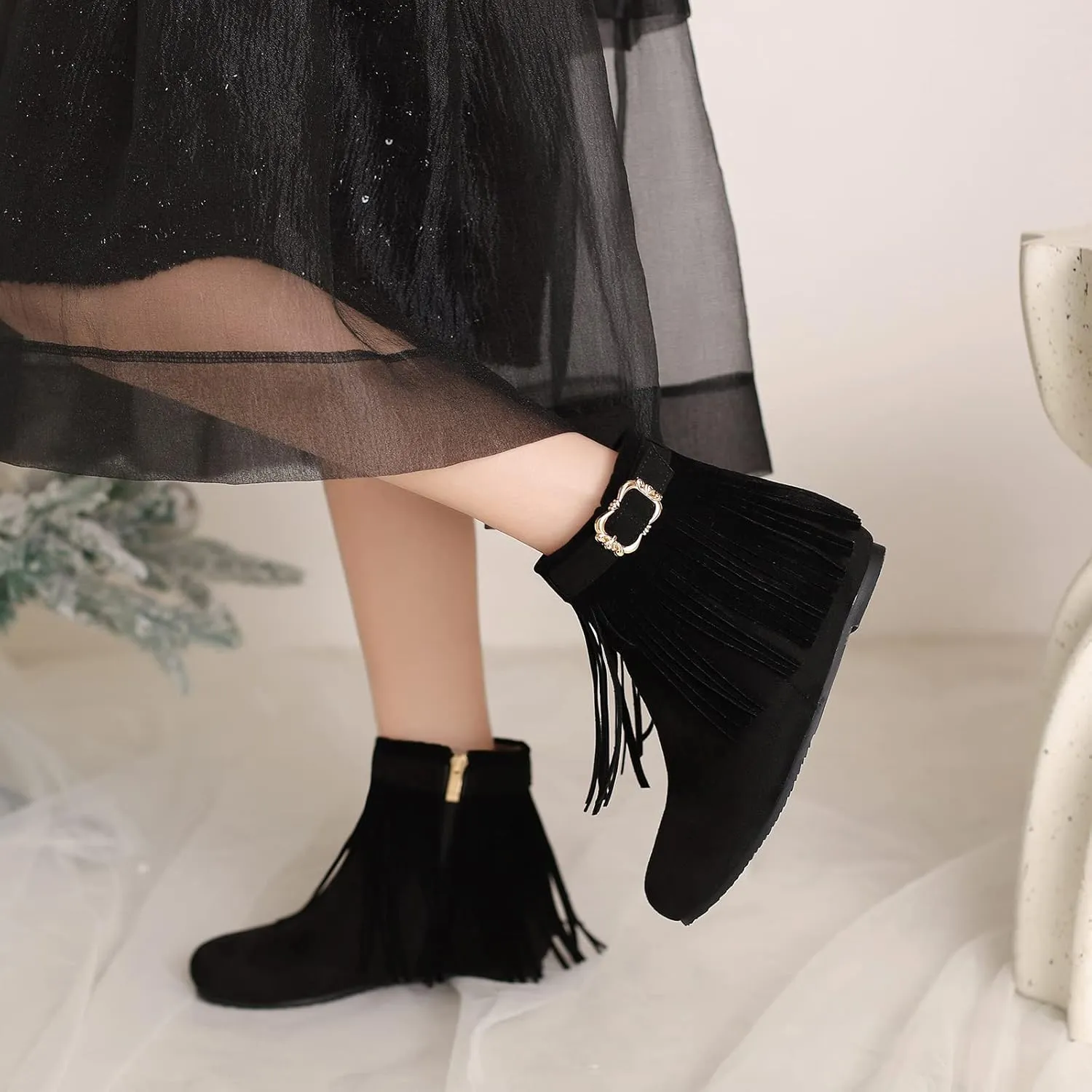 Gicoiz Women Round Toe Comfy Wedge Low Heel Moccasin Ankle Boots
