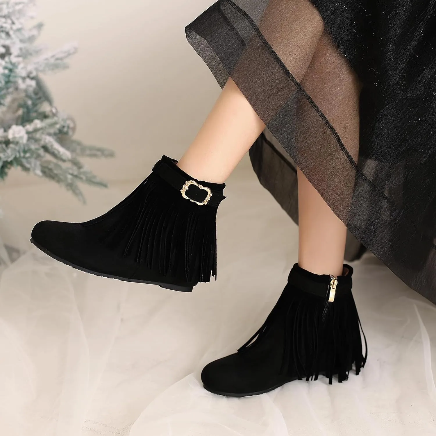Gicoiz Women Round Toe Comfy Wedge Low Heel Moccasin Ankle Boots