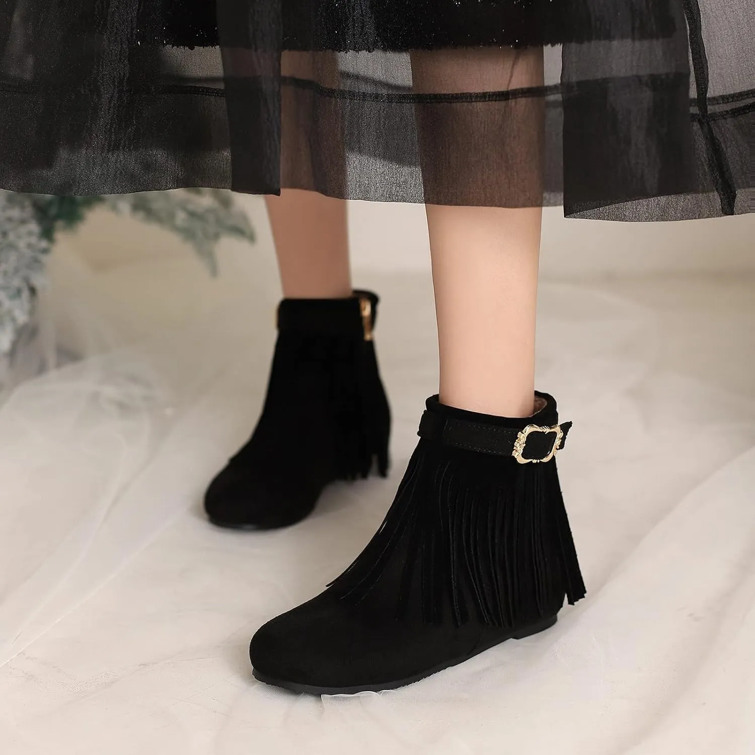 Gicoiz Women Round Toe Comfy Wedge Low Heel Moccasin Ankle Boots