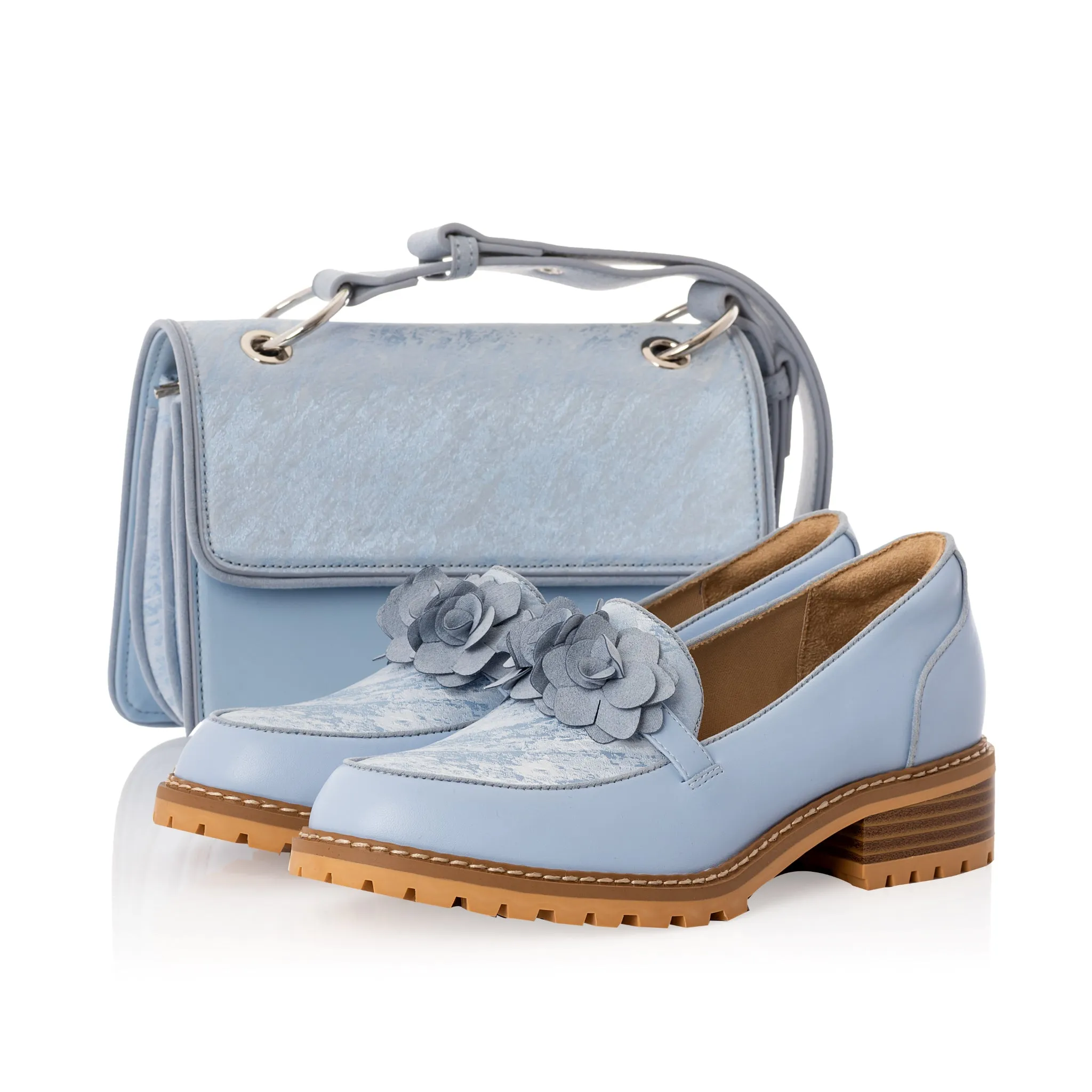 Gigi Powder Blue Chunky Loafer & Matching Toledo Bag by Ruby Shoo