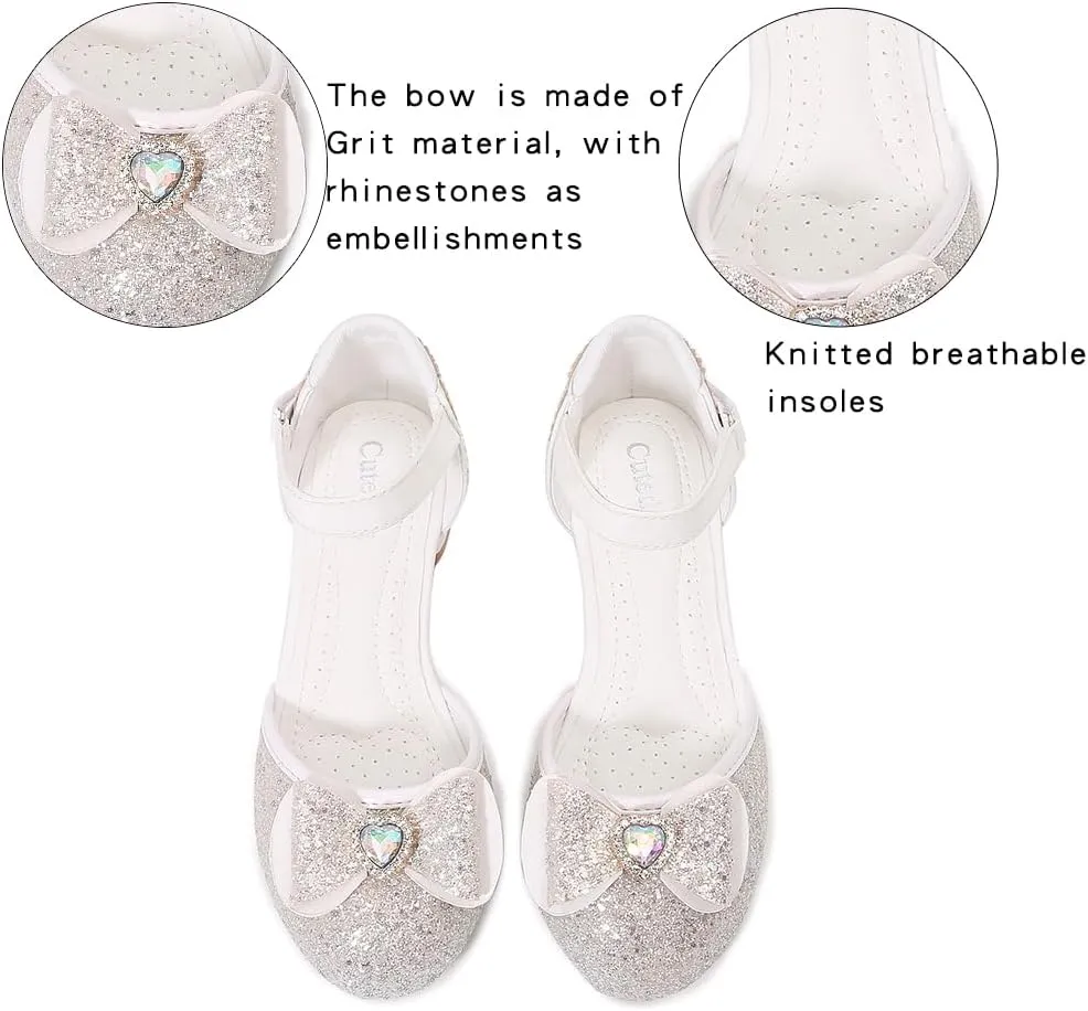 Girls Dress Shoes Wedding Low Heel Glitter Prom Shoes