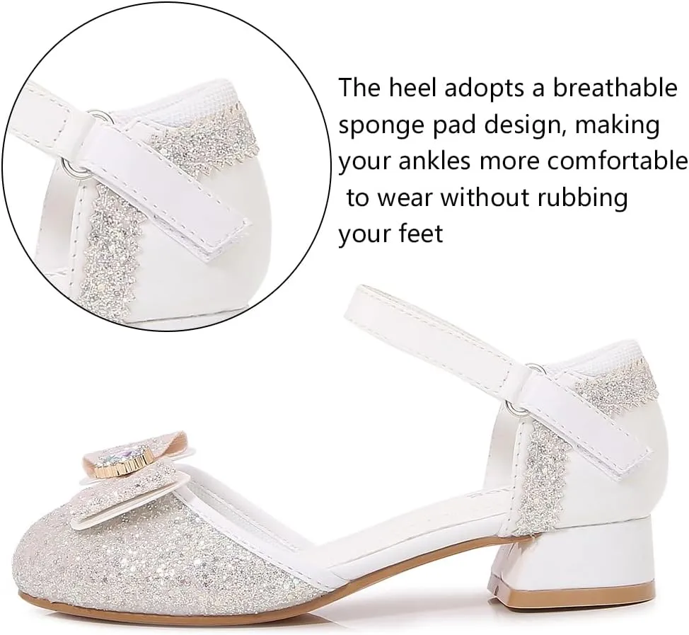Girls Dress Shoes Wedding Low Heel Glitter Prom Shoes