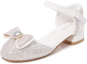 Girls Dress Shoes Wedding Low Heel Glitter Prom Shoes