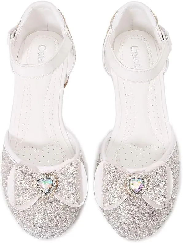 Girls Dress Shoes Wedding Low Heel Glitter Prom Shoes