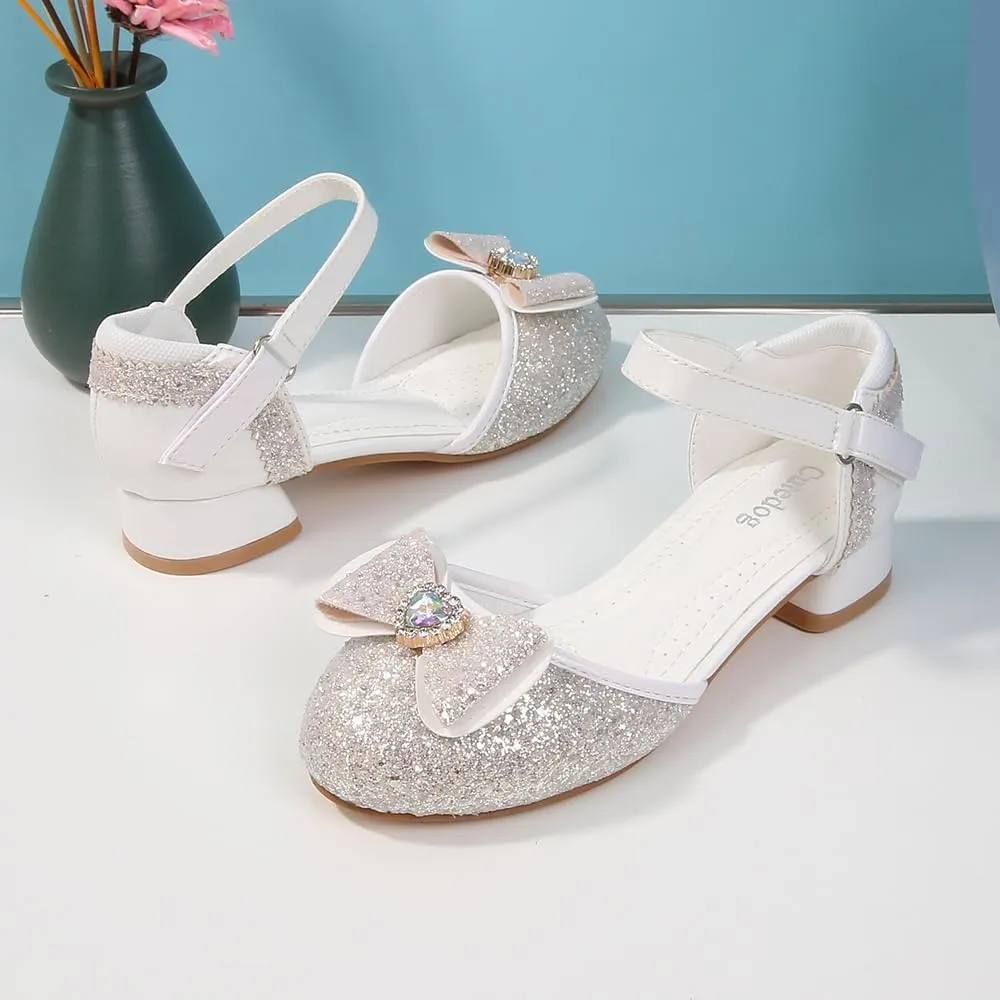 Girls Dress Shoes Wedding Low Heel Glitter Prom Shoes