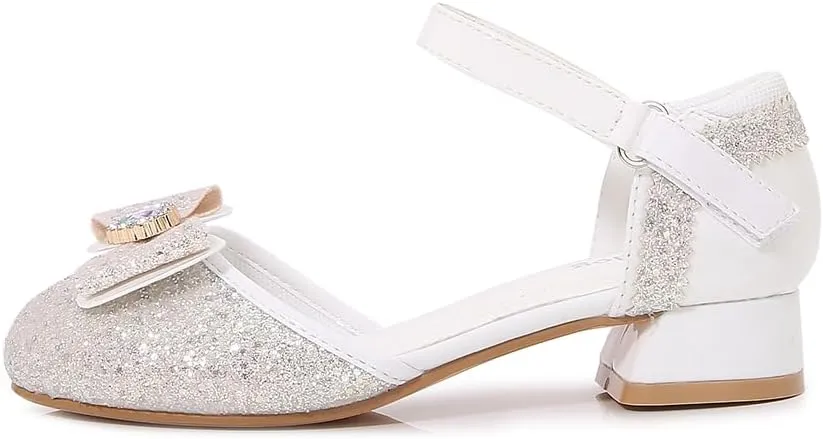 Girls Dress Shoes Wedding Low Heel Glitter Prom Shoes