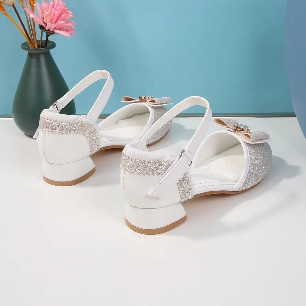 Girls Dress Shoes Wedding Low Heel Glitter Prom Shoes